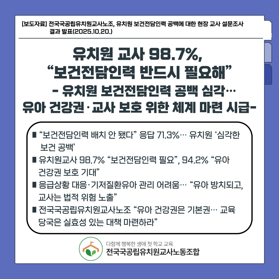 보건교사 없는 유치원 10곳 중 7곳...