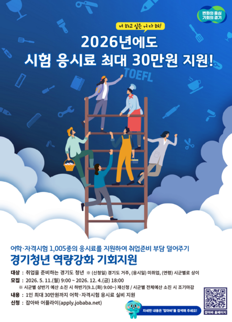 “어학·국가기술·전문자격 응시료 최대 30만 원”…경기도, 미취업 청년 1,005종 지원